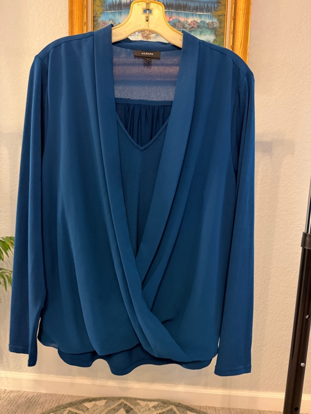 Alfani Deep Teal Blue V-Neck Blouse